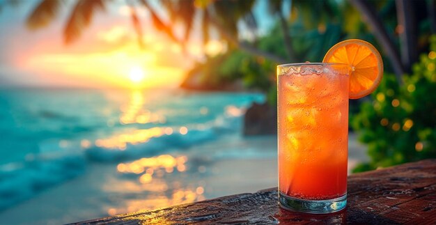 Cocktail sulla spiaggia bevanda alcolica agli agrumi immagine generata dall'AI