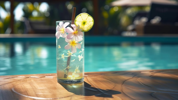 Cocktail tropicale a bordo piscina Illustrazione dell'IA generativa