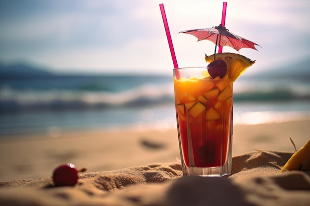 Cocktail tropicale Bevande estive e sfondo delle vacanze al mare IA generativa