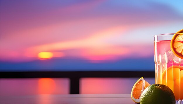 cocktail tropicale con gradiente di tramonto e agrumi