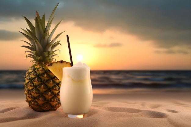 Cocktail tropicale di pina colada con ananas tramonto sul mare Generative AI 6