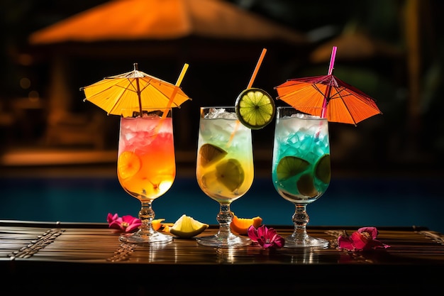 Cocktail tropicali con ombrelloni di carta in miniatura