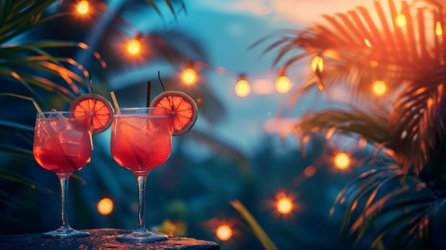 Cocktail tropicali con uno sfondo festivo