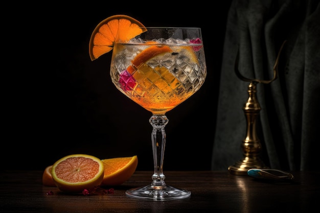 Cocktail vibrante e rinfrescante in vetro adornato generativo IA