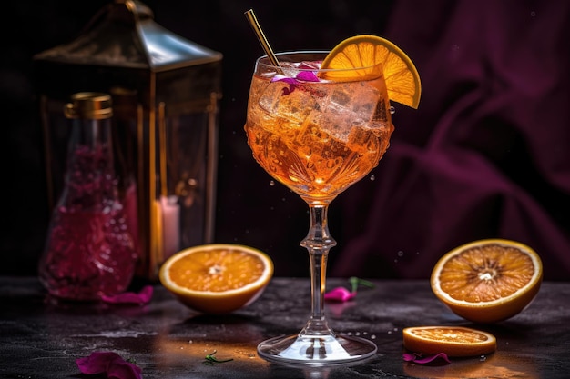 Cocktail vibrante e rinfrescante in vetro adornato generativo IA