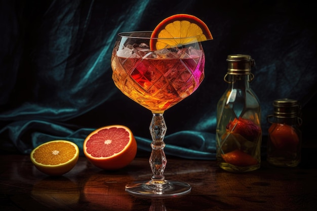 Cocktail vibrante e rinfrescante in vetro adornato generativo IA