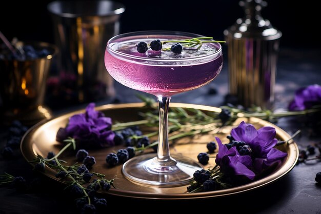 Cocktail viola lavanda mirtillo