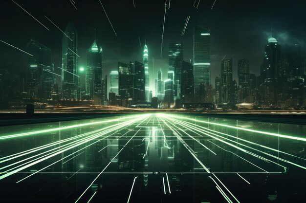 Coda leggera futuristica ad alta velocità con sfondo della città notturna