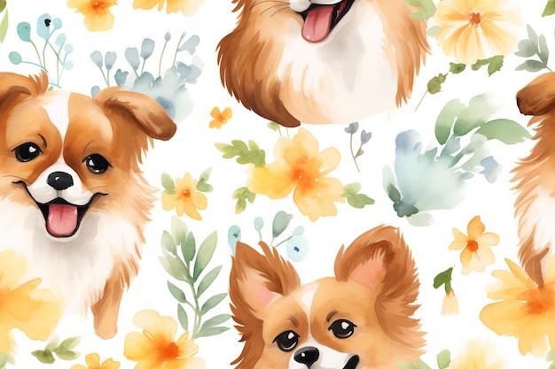 Code scodinzolanti ad acquerello Modelli di cani carini per creare acquerelli di cani adorabili compagni colorati