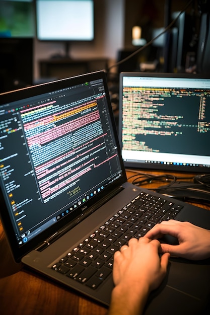 Coder Profesional Pemrograman di JavaScript Python C Pengaturan Meja Coding Modern