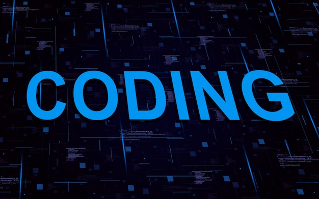 coding text with code elements and lights lines