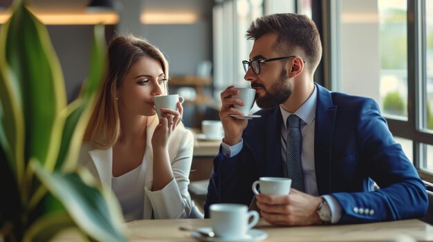 Coffee Break con un uomo e una donna d'affari