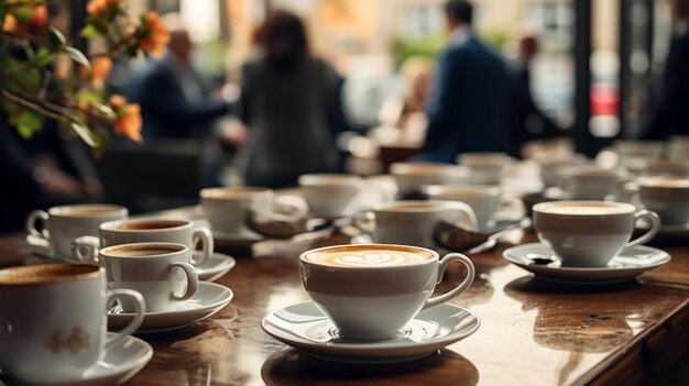 Coffee Break Concept Coppe di caffè caldo sul tavolo