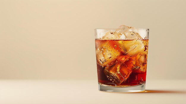 Cola rinfrescante e fredda in bicchiere con cubetti di ghiaccio Bevanda perfetta per ogni occasione