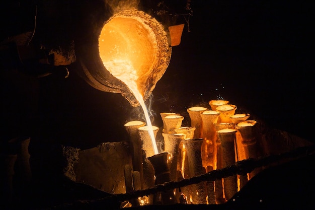 Colata industriale a cera persa Il processo di colata per riempire gusci di ceramica con acciaio fuso