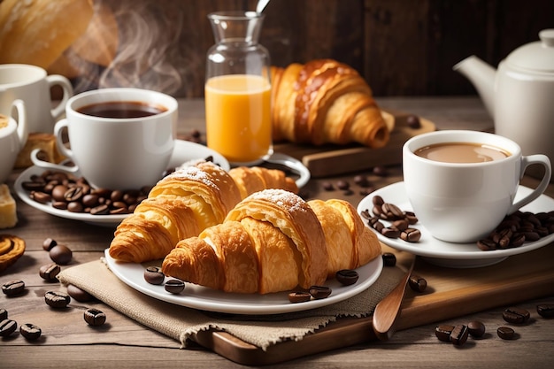 Colazione con caffè e cornetti freschi