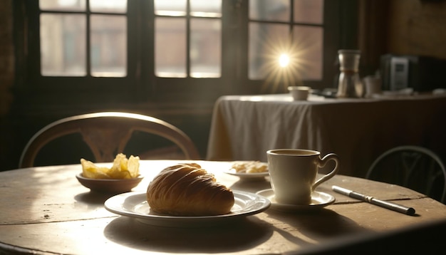 Colazione con caffè e croissant