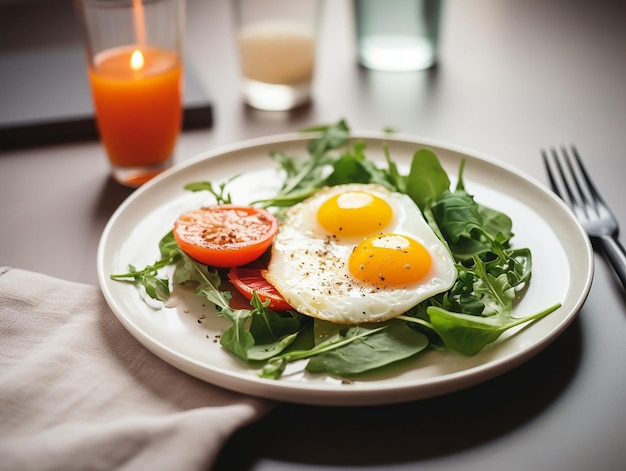 colazione con uova sode e insalata su un piatto generato ai