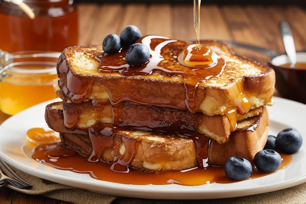 Colazione dolce con miele e toast alla francese