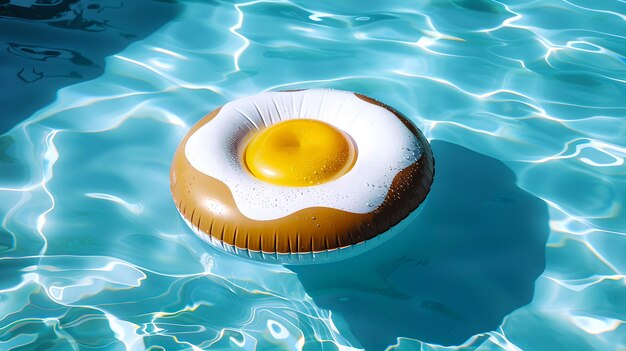 Colazione galleggiante anello di piscina gonfiabile a forma di uovo fritto si bagna sotto il sole una rappresentazione perfetta del divertimento estivo AI