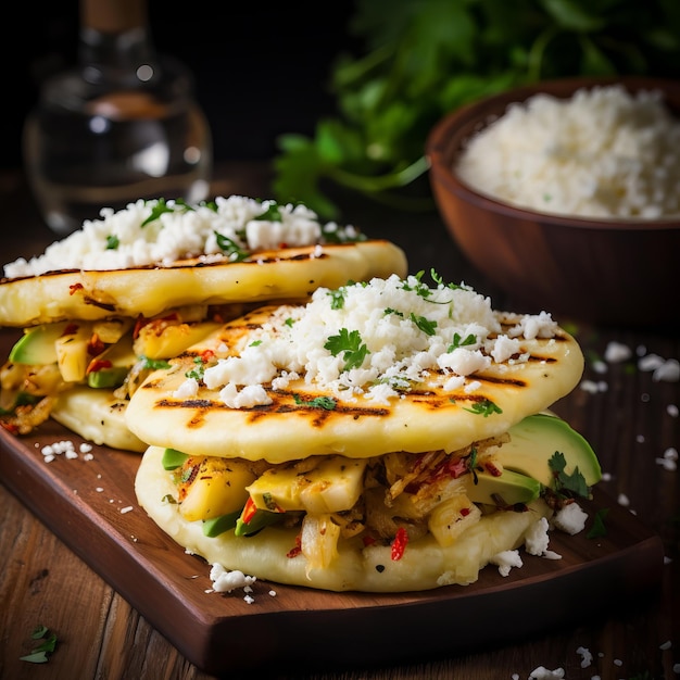 Colazione latinoamericana Classic Arepas con diversi ingredienti