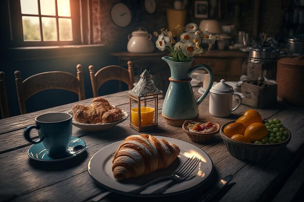 Colazione mattina sfondo illustrazione AI generativa