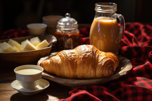 Colazione perfetta Caffè fresco e croissant IA generativa