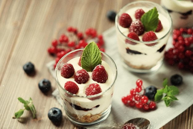 Colazione sana con yogurt e muesli Vista dall'alto