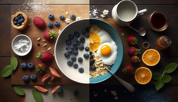 Colazione sana e salutare sul tavolo IA generativa