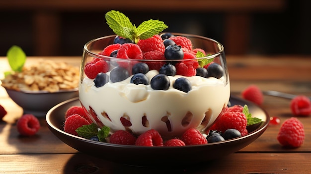 Colazione sana Yogurt con granola e bacche