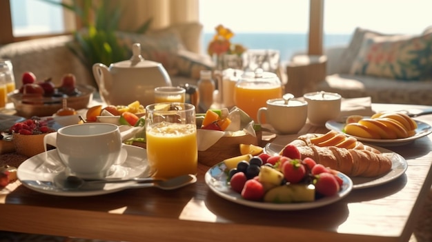 Colazione su un tavolo con vista sul mare