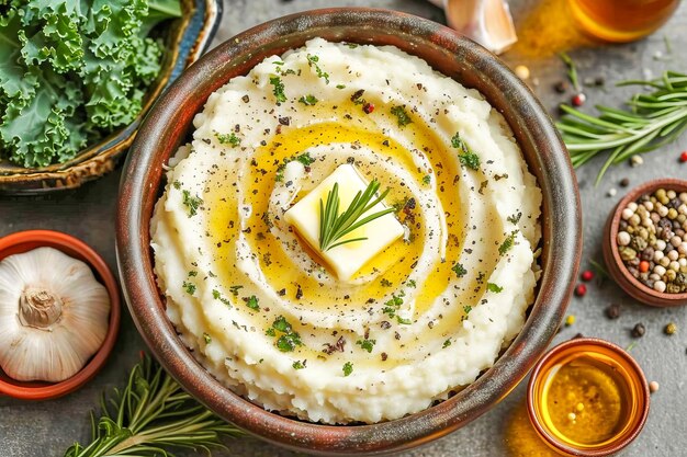 Colcannon tradizionale irlandese di purè di patate con cavolo e burro in una ciotola di ceramica