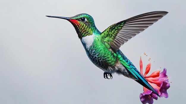 Colibrì a becco largo con uno sfondo diverso