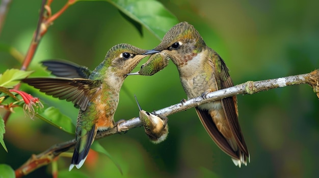 Colibrì che nutrono i pulcini IA generativa