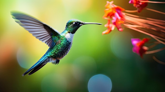 colibrì che vola nel cielo con un fiore