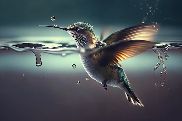 colibrì che vola sopra l'acqua