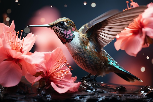 colibrì con un fiore sullo sfondo