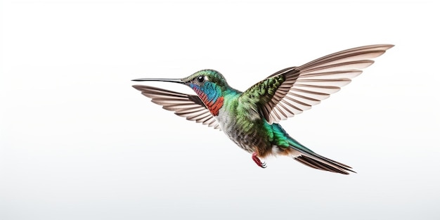 Colibrì dal becco largo su sfondo bianco puro Utilizzando sfondi diversi l'intelligenza artificiale generativa