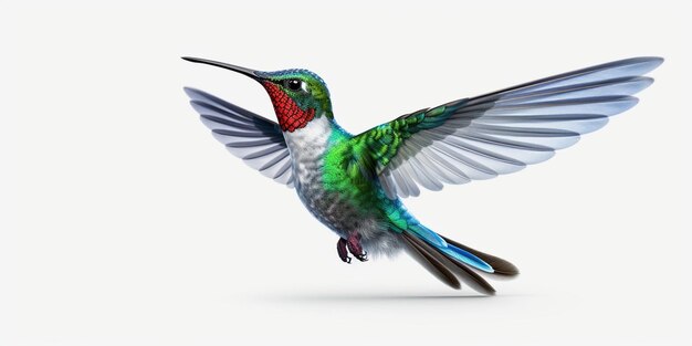 Colibrì dal becco largo su sfondo bianco puro Utilizzando sfondi diversi l'intelligenza artificiale generativa