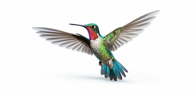 Colibrì dal becco largo su sfondo bianco puro Utilizzando sfondi diversi l'intelligenza artificiale generativa