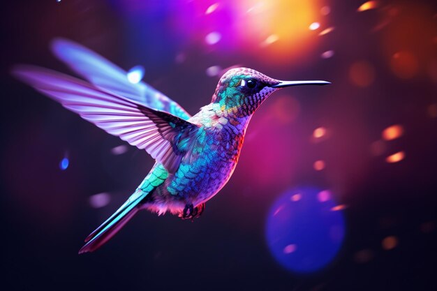 Colibrì in volo diffondendo ali iridescenti generate dalla natura