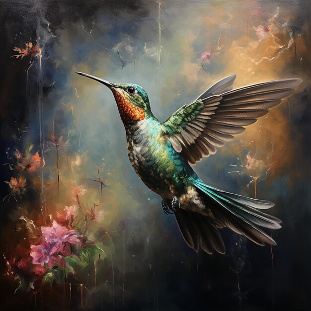 Colibrì in volo raffigurazione illustrativa foto ai immagine generata