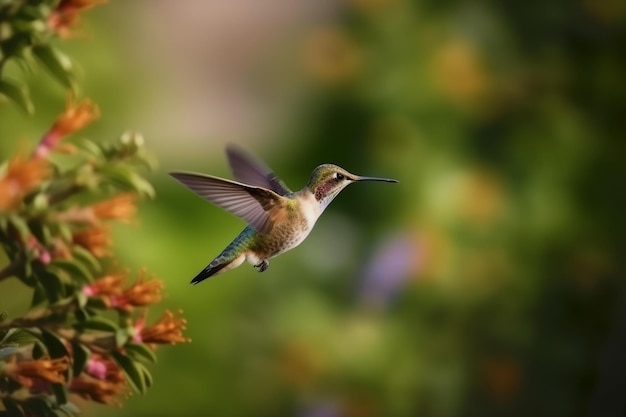 Colibrì volante vicino al fiore Genera Ai