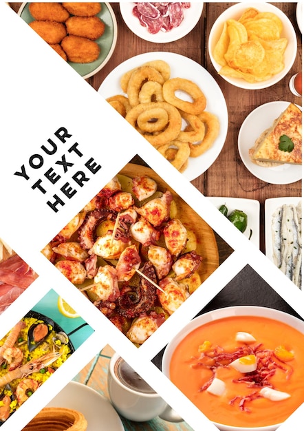 Collage alimentare spagnolo con un posto per testo o logo