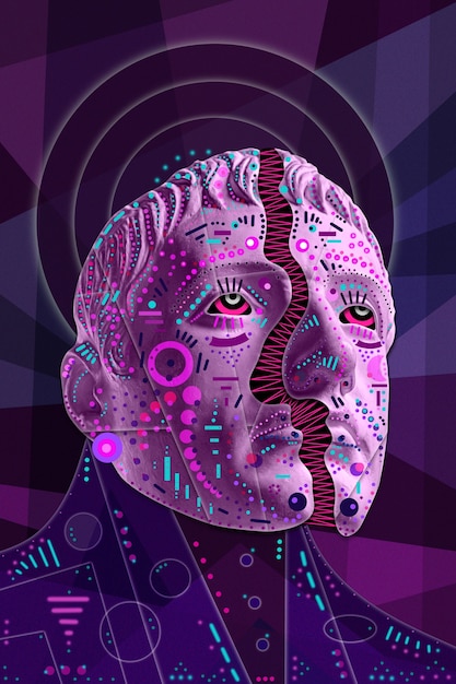 Collage con gesso scultura antica del volto umano Poster arte contemporanea Minimalismo punk funky