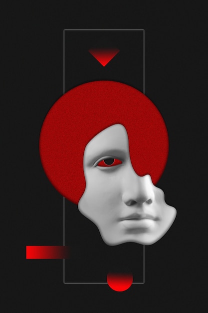 Collage con gesso scultura antica del volto umano Poster arte contemporanea Minimalismo punk funky