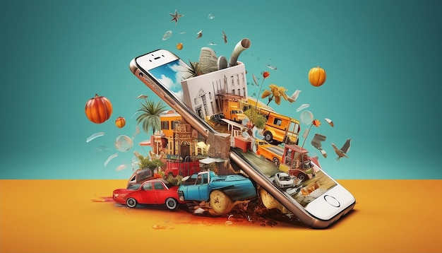 Collage creativo di marketing con il telefono Fotografia commerciale