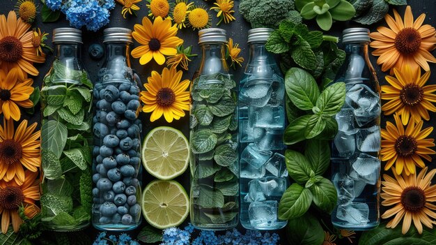 Collage creativo di scelte di stile di vita eco-friendly come diete a base di piante e bottiglie d'acqua riutilizzabili vibrante e informativo