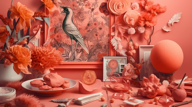 Collage creativo in mood board color Living Coral