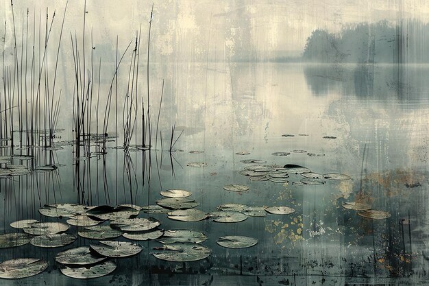 Collage d'arte moderna Tranquillo sul lago Serenità e bellezza naturale